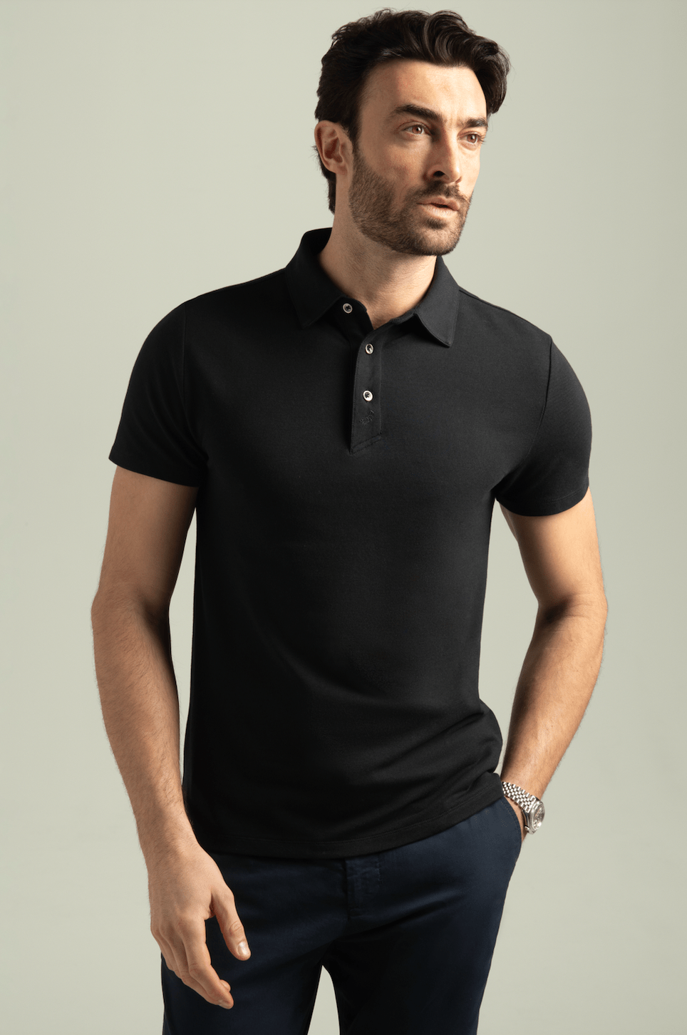 Brand Partner,HyperNatural, HyperNatural Black Premium Bio-performance Dagger Slim Fit Micro-Pique Polo with Hyper-Cool Jade, Black, Large-43-TagL