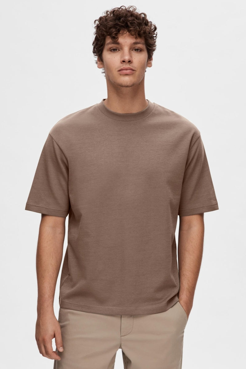 Wholesale,Selected Homme, Selected Homme Brown Dropped Shoulders T-Shirt, Brown, Medium-46-TagMLarge-48-TagLExtra Large-50-TagXL