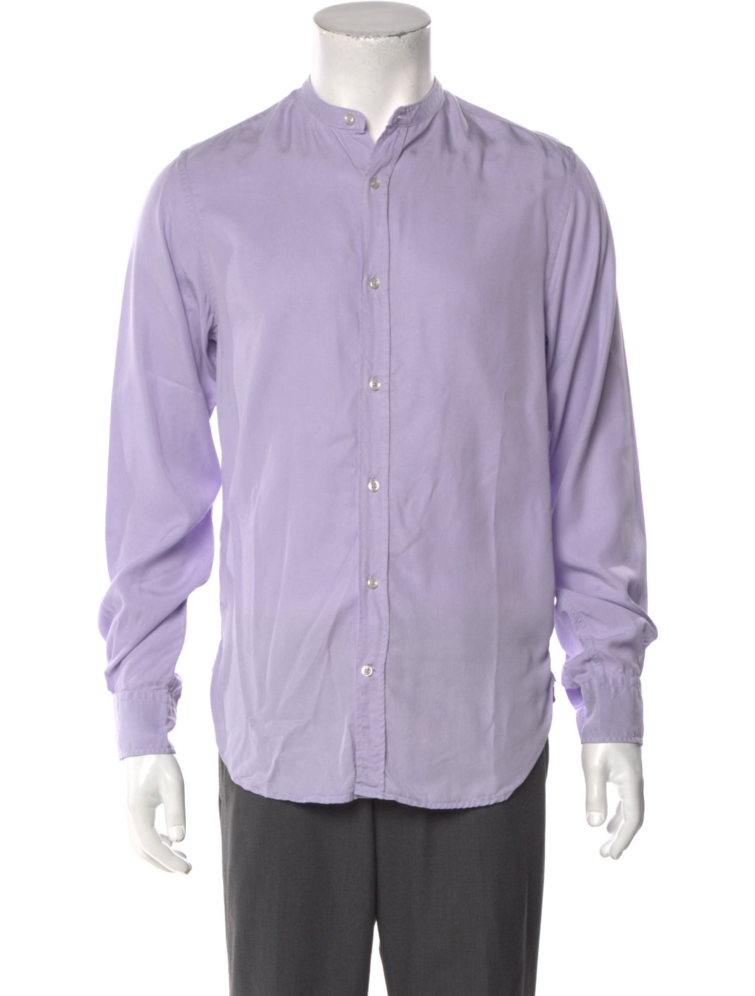 RealReal,Officine Generale, Officine Generale Purple Mandarin Collar Long Sleeve Shirt, Purple, Small-38-TagS