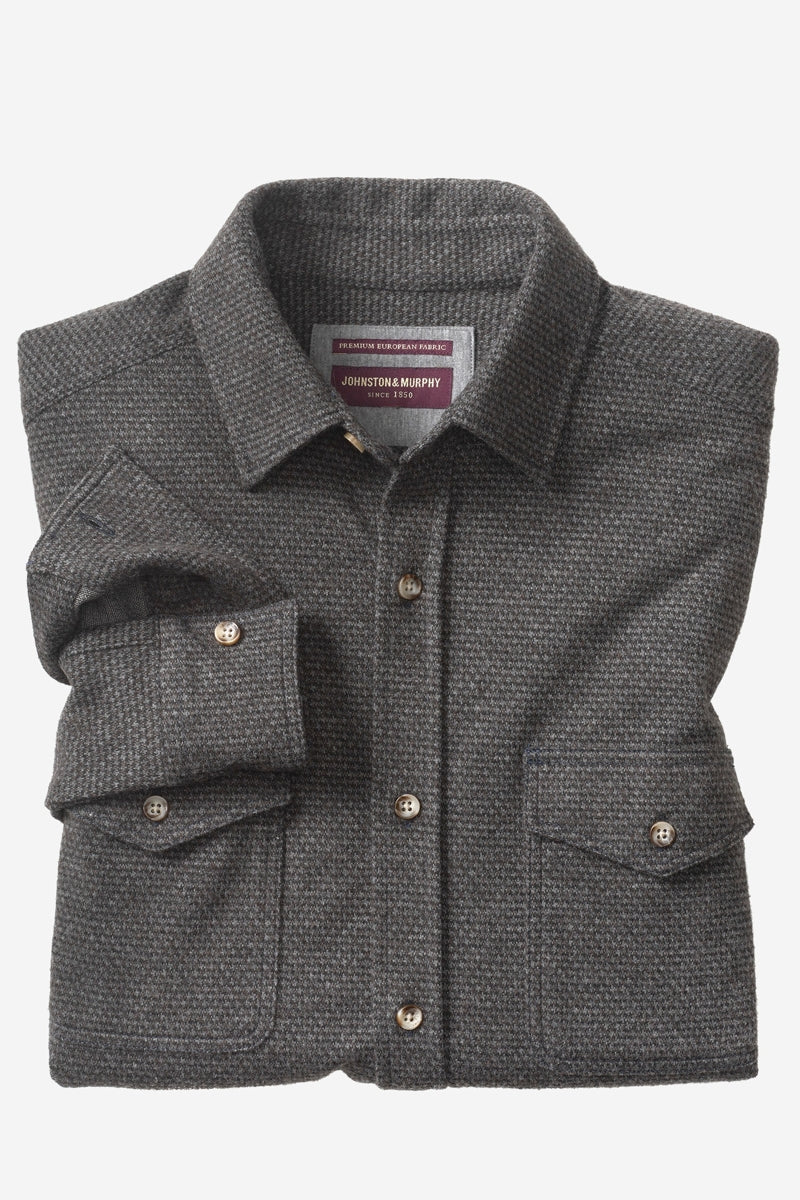 Wholesale,Johnston & Murphy, Johnston & Murphy Charcoal Houndstooth Brushed Knit Overshirt, Grey, Medium-45-TagMLarge-48-TagLExtra Large-51-TagXLExtra Extra Large-54-TagXXL