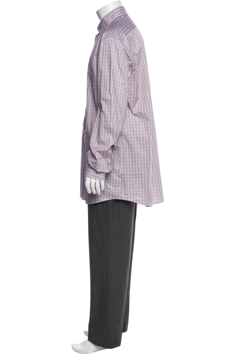 RealReal,Luciano Barbera, Luciano Barbera Purple/Tan Plaid Print Long Sleeve Dress Shirt, Purple, Extra Large-50-TagXL