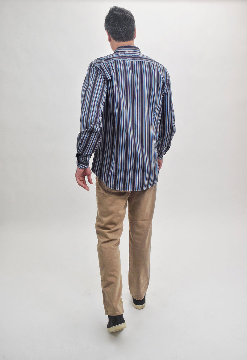 Etro Burgundy and Blue Stripe Button Up Shirt