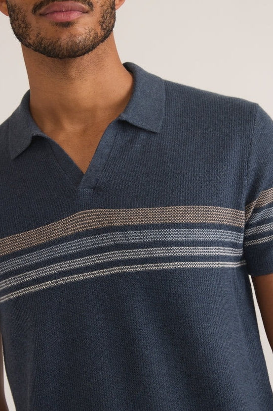 Wholesale,Marine Layer, Marine Layer Navy with Neutral Stripe Sweater Polo, Blue, Medium-42-TagM