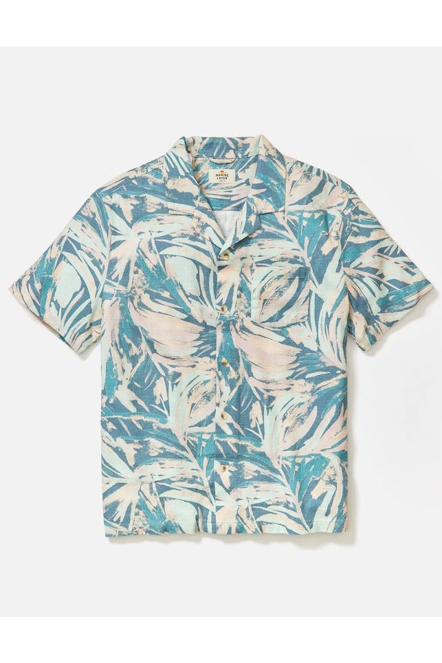 Wholesale,Marine Layer, Marine Layer Green Abstract Palm Stretch Selvage Shirt, Blue, Medium-43-TagM