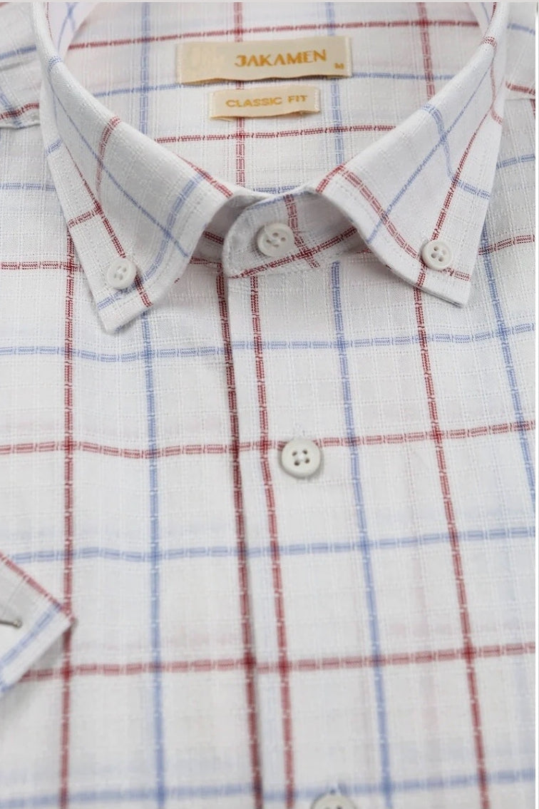 Wholesale,Jakamen, Jakamen White with Burgundy/Blue Windowpane Textured Shirt, White, Extra Large-48-TagXLExtra Extra Large-50-TagXXLMedium-44-TagMLarge-46-TagL
