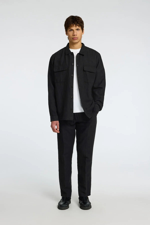 Selected Homme Black Cotton/Linen Blend Overshirt