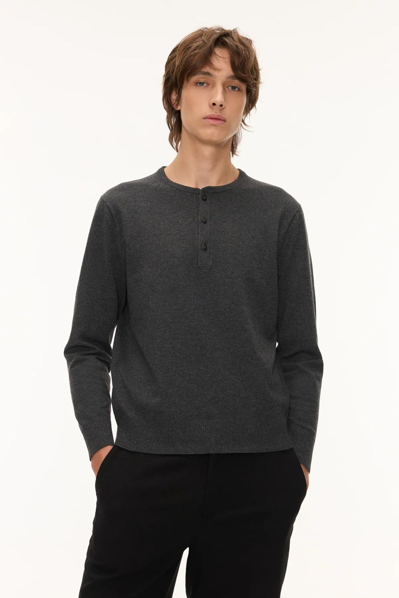 Direct From Brand,FYNE, FYNE Dark Grey Knit Henley, Grey, Medium-41-TagM