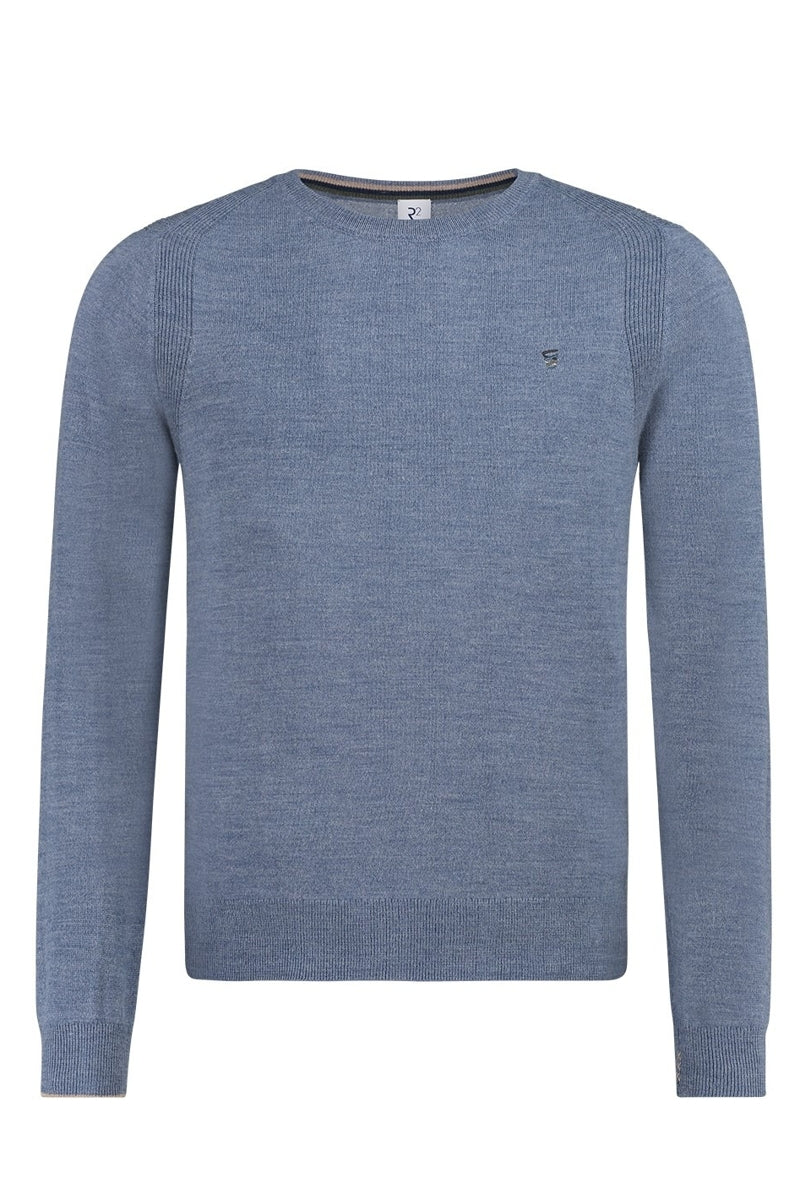 Direct From Brand,R2 Amsterdam, R2 Amsterdam Blue Wool Blend Crewneck Sweater, Blue, Large-42-TagLExtra Large-44-TagXLExtra Extra Large-46-TagXXL