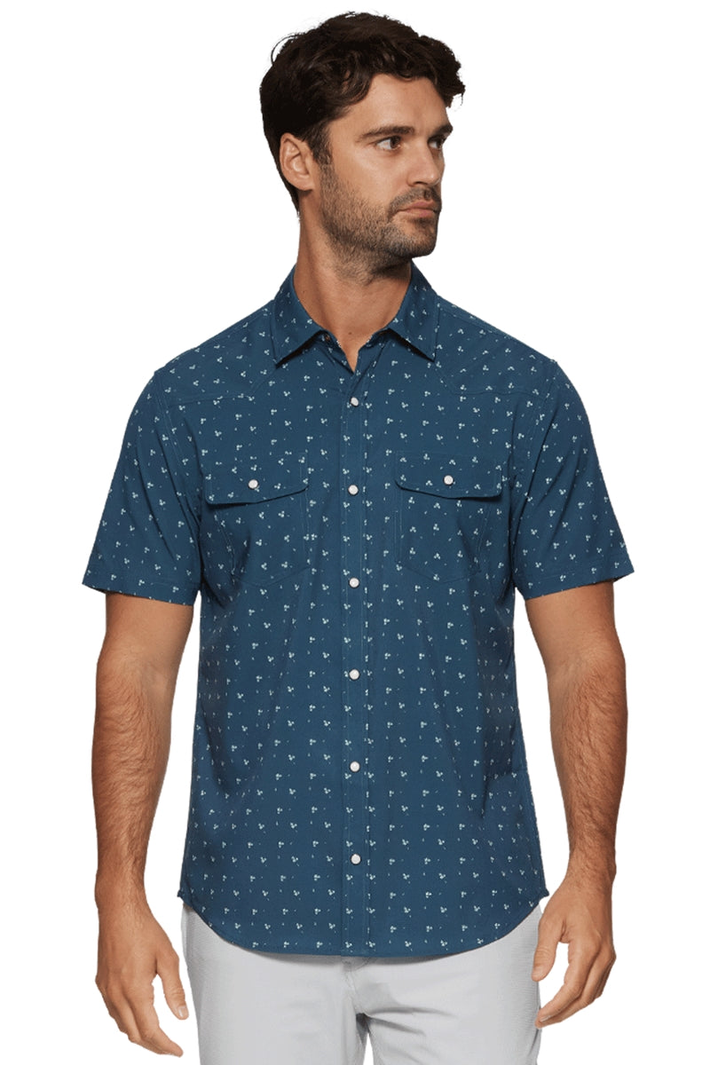 Wholesale,Flag & Anthem, Flag & Anthem Navy Floral Print UPF Performance Shirt, Blue, Large-46-TagL