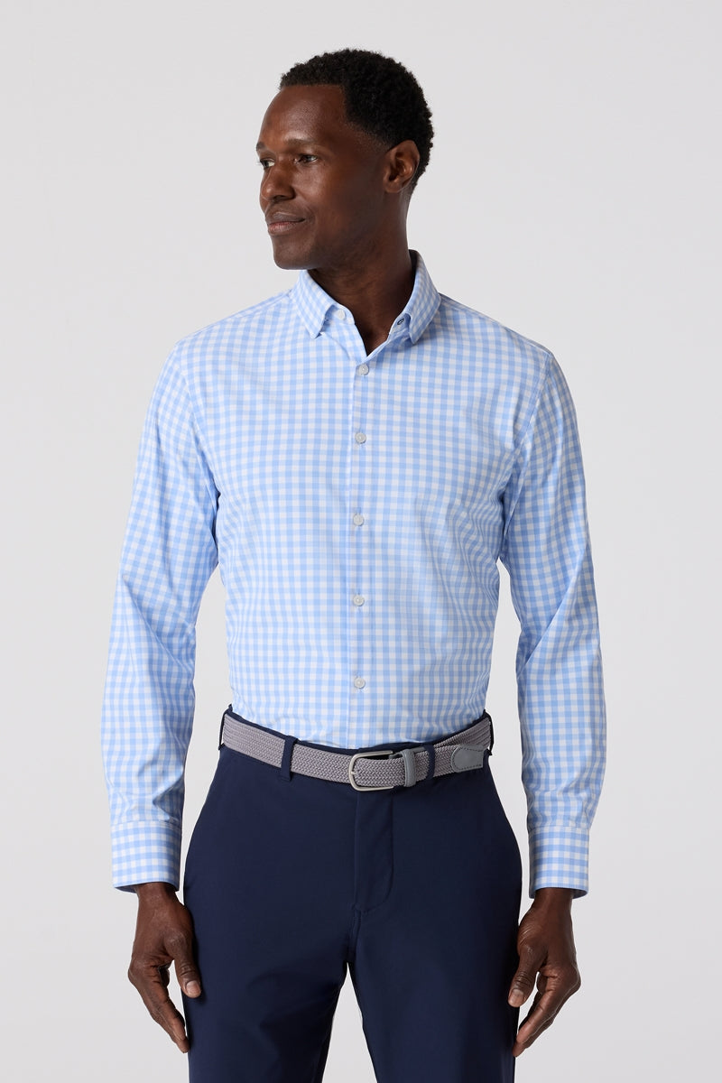 Wholesale,Mizzen + Main, Mizzen + Main Light Blue/White Gingham Trim Dress Shirt, Blue, Small-41-TagSMedium-43-TagMLarge-46-TagLExtra Large-49-TagXL