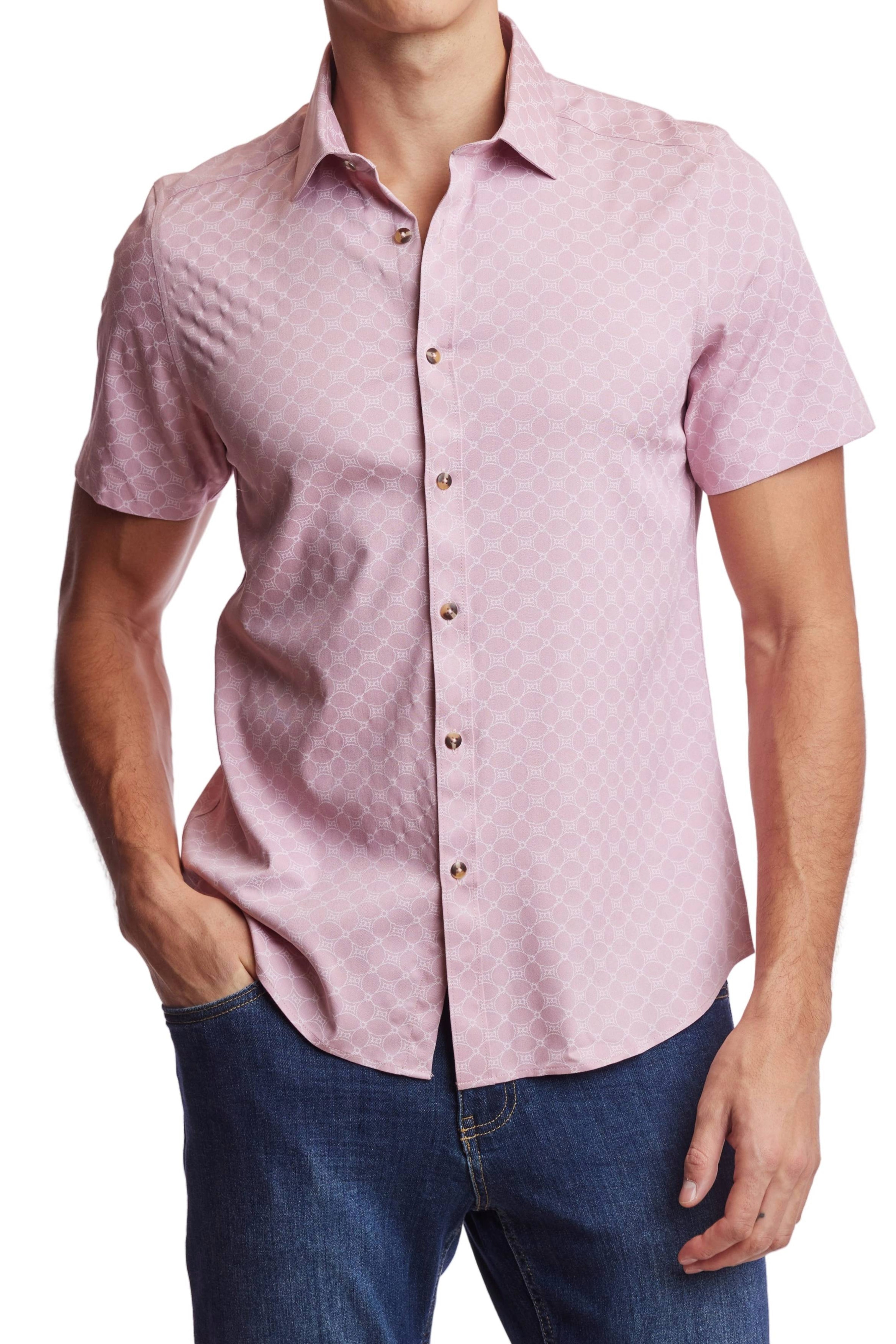 Wholesale,Paisley & Gray, Paisley & Gray Pink/White Geo Sawyer Shirt, Pink, Medium-43-TagL