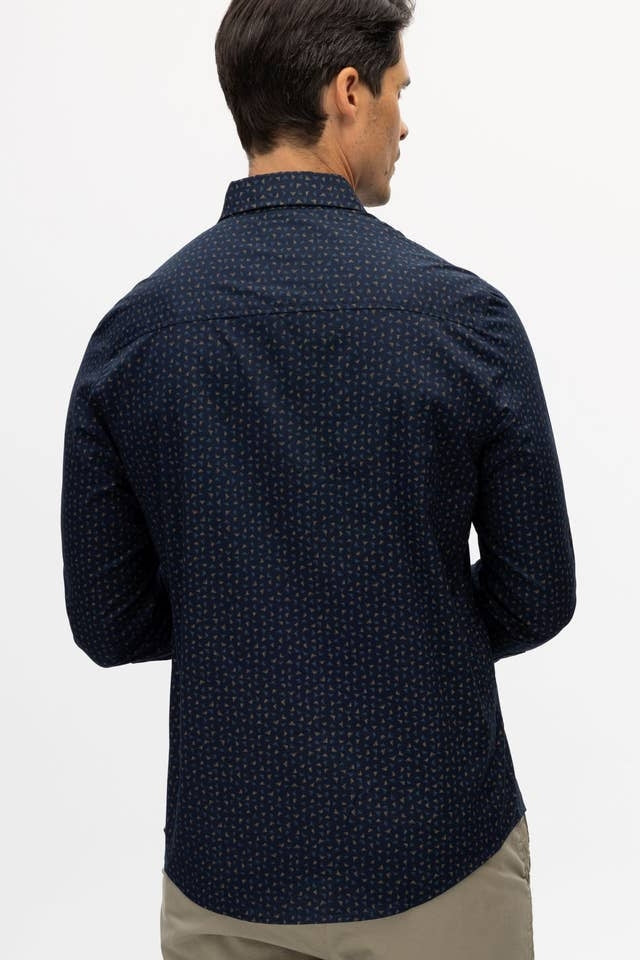 Faire,Julian & Mark, Julian & Mark Navy Printed Stretch Long Sleeve Shirt, Blue, Large-45-TagL