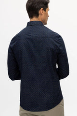 Julian & Mark Navy Printed Stretch Long Sleeve Shirt