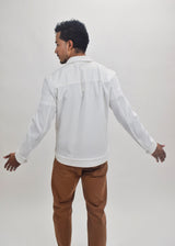 Suit Sartoria White Textured Button Up Shirt Jacket With Four Front Pockets