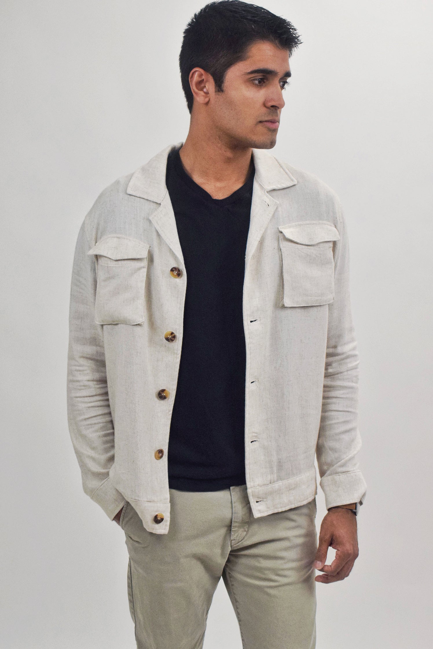 Wholesale,Suit Sartoria, Suit Sartoria Beige Linen Blend Overshirt, Tan, Large-47-Tag54