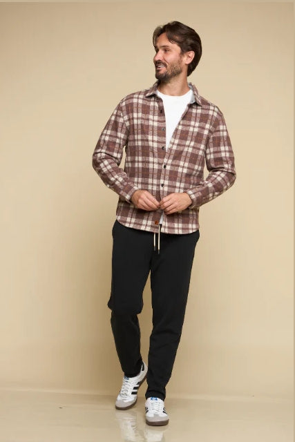 Wholesale,Fundamental Coast, Fundamental Coast Brown Plaid Brushed Knit Flannel Shirt, Brown, Extra Large-50-TagXL