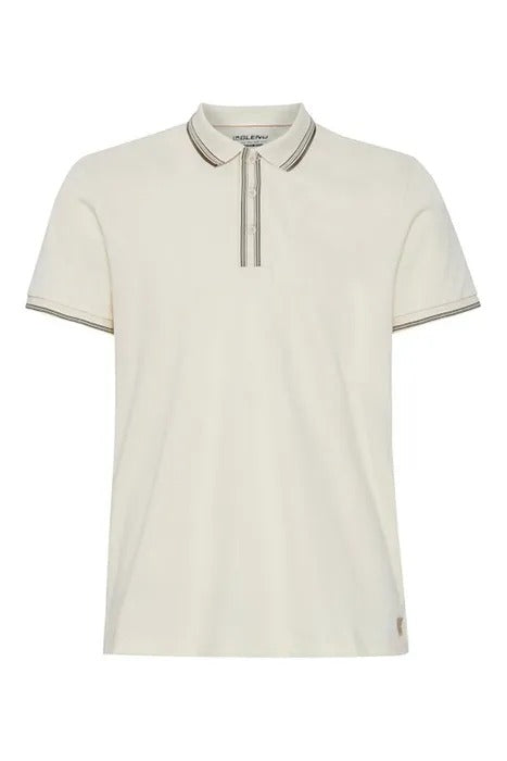 Wholesale,Blend, Blend Cloud Cream Short Sleeve Polo with Brown Contrast, Cream, Extra Large-46-TagXL