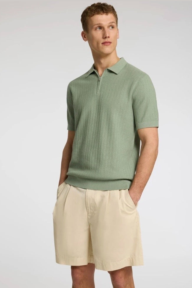 Wholesale,Selected Homme, Selected Homme Sage Green Knitted Zip Up Textured Polo, Green, Medium-42-TagMLarge-44-TagLExtra Large-46-TagXLExtra Extra Large-49-TagXXLSmall-40-TagS