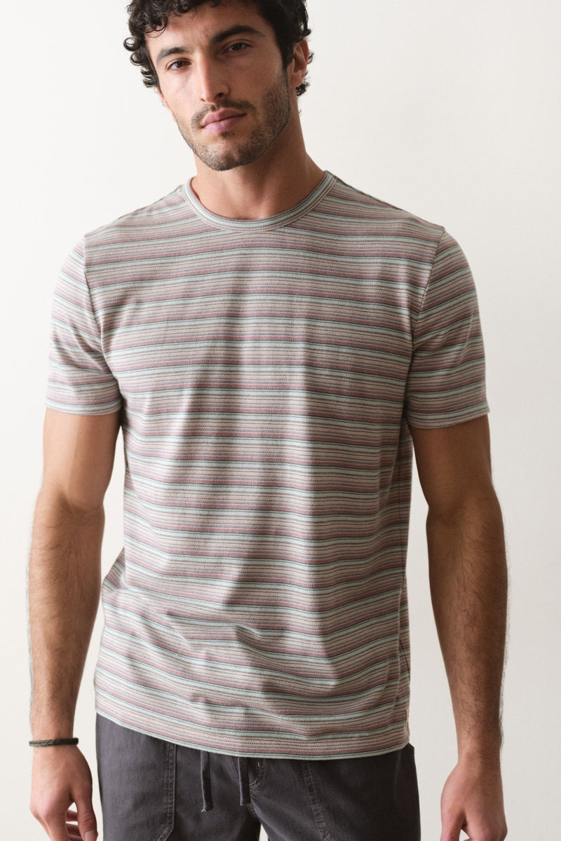 Wholesale,Marine Layer, Marine Layer Pink/Aqua Multi Striped Jacquard Crew Tee, Pink, Extra Large-50-TagXL