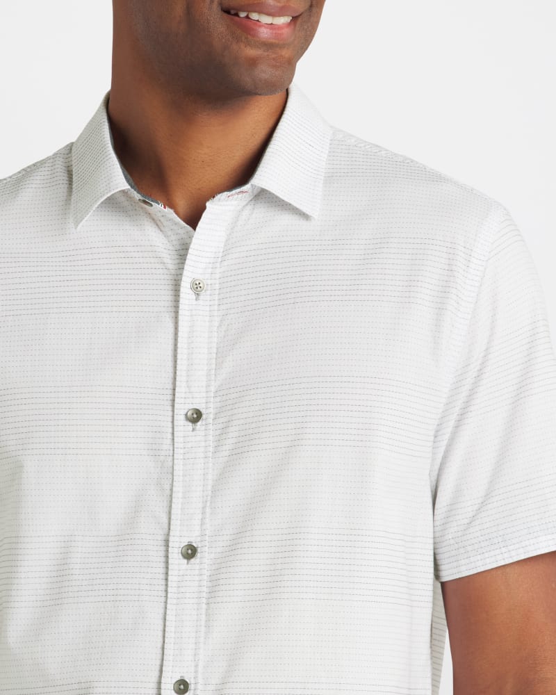 Wholesale,Flag & Anthem, Flag & Anthem White Monroe Dobby Stripe Short Sleeve Woven Shirt, White, Large-47-TagLExtra Large-50-TagXLSmall-42-TagS