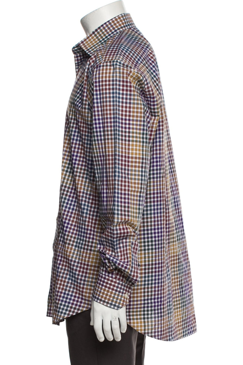 RealReal,Etro, Etro Tan Multi Plaid Print Long Sleeve Dress Shirt, Tan, Large-46-TagL