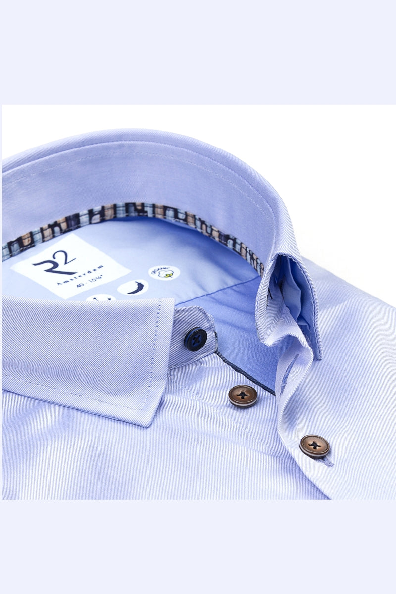 Direct From Brand,R2 Amsterdam, R2 Amsterdam Light Blue 2 Ply Organic Cotton Shirt, Blue, Extra Small-38-Tag37