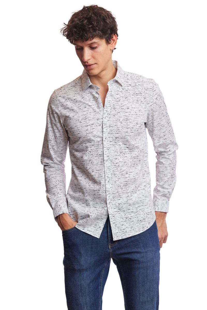 Wholesale,Paisley & Gray, Paisley & Gray White/Black Abstract Print Slim Fit Shirt, White, Extra Large-46-TagXL