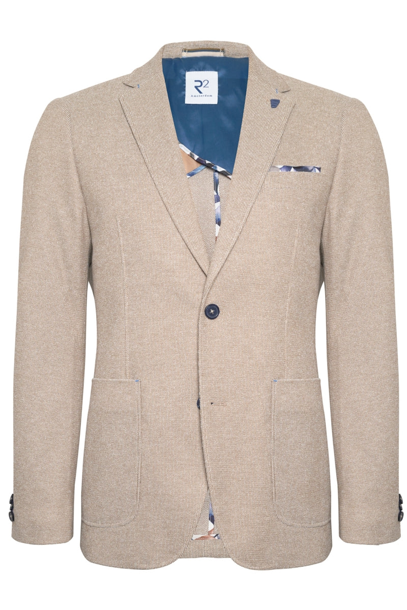 Direct From Brand,R2 Amsterdam, R2 Amsterdam Beige Jersey Textured Blazer, Tan, Medium-40-Tag50Large-44-Tag54Extra Large-46-Tag58