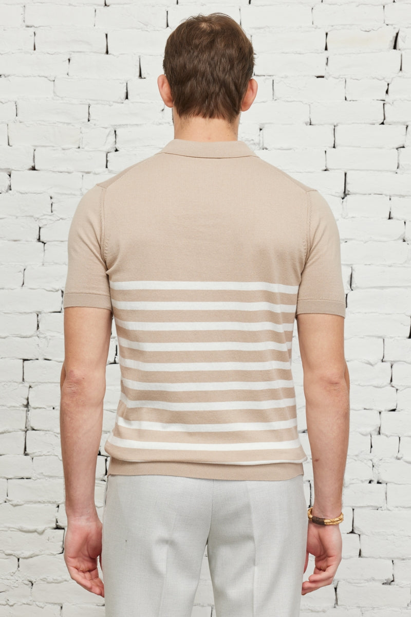 Wholesale,Altinyildiz Classics, Altinyildiz Classics Taupe with White Striped Knit Polo, Tan, Large-43-TagL