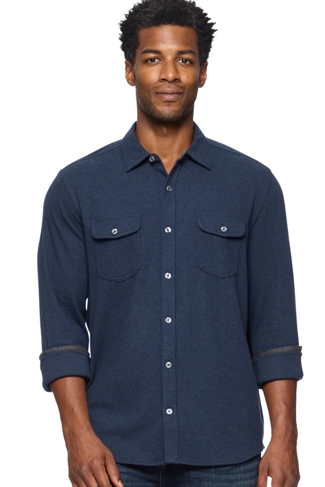 Wholesale,Flag & Anthem, Flag & Anthem Navy Twill Knit Flannel Shirt, Blue, Medium-44-TagM