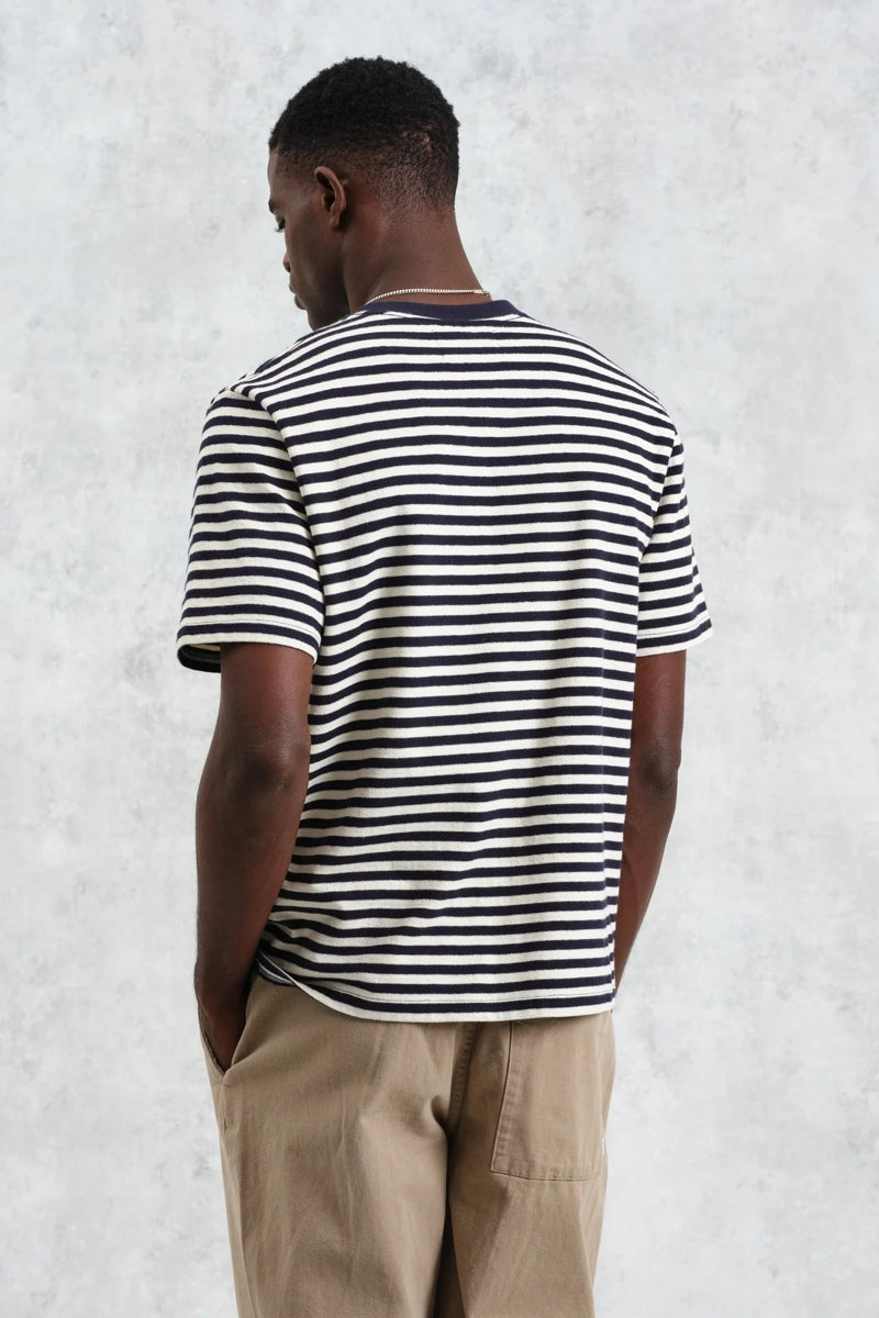 Wholesale,Wax London, Wax London Navy/Ecru Textured Striped Organic Cotton T-Shirt, Blue, Extra Large-46-TagXL