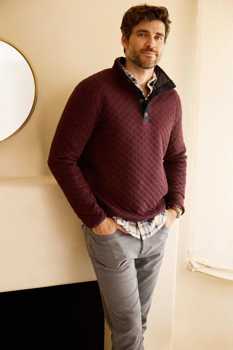 Wholesale,Surfside Supply, Surfside Supply Maroon Heather Bicolor Quilted Fleece Mock Pullover, Red, Small-43-TagS