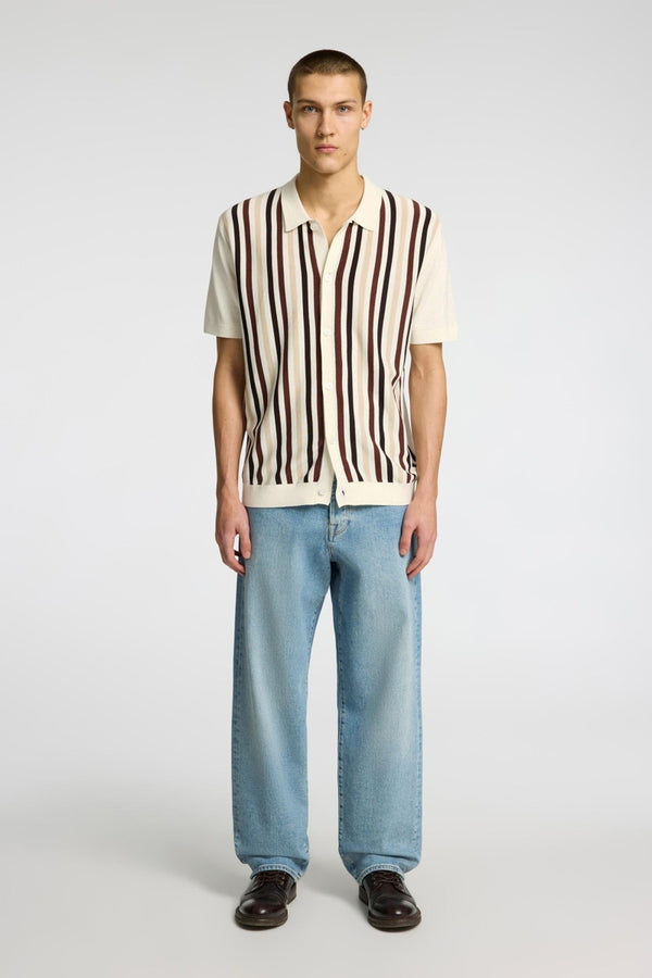 Selected Homme Cream with Multi Striped Knitted Shirt