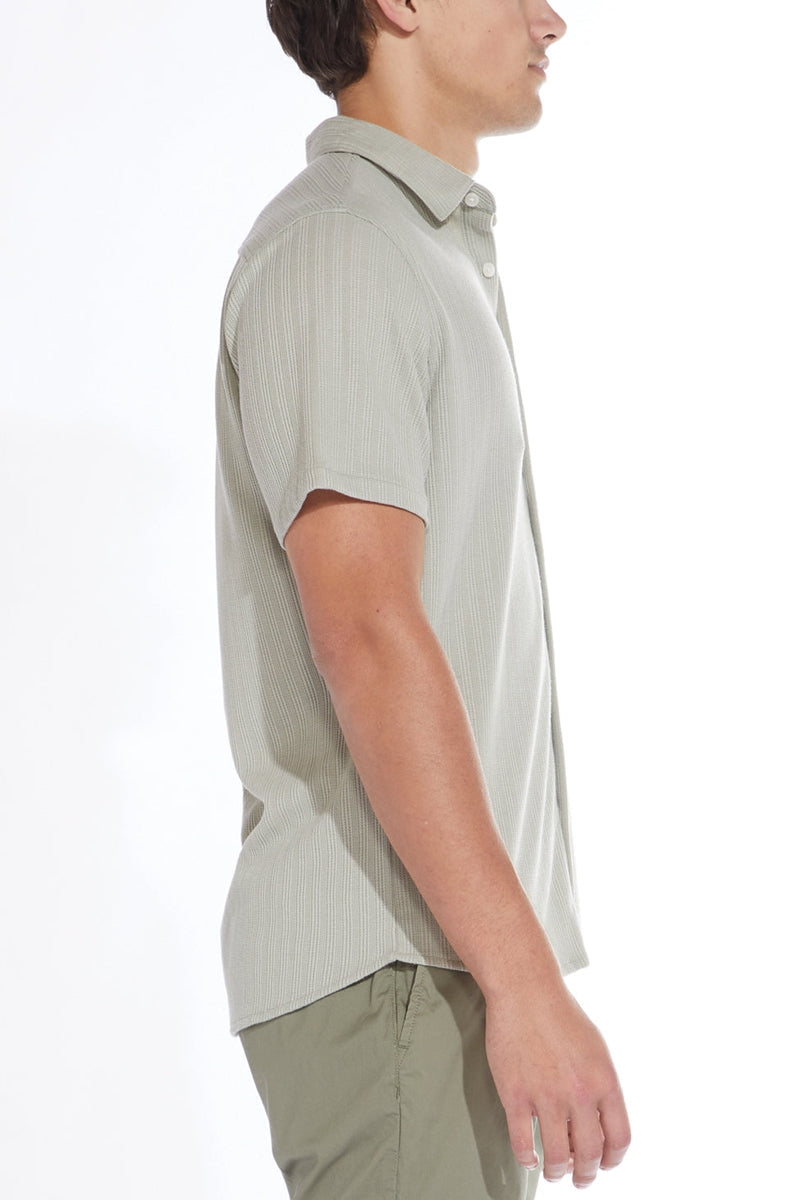 Civil Society Sage Green Knit Striped Jacquard Short Sleeve Shirt