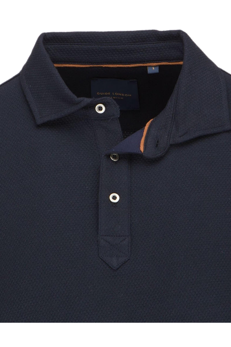Faire,Guide London, Guide London Navy Pique Knit Long Sleeve Polo, Blue, Extra Large-42-TagXL