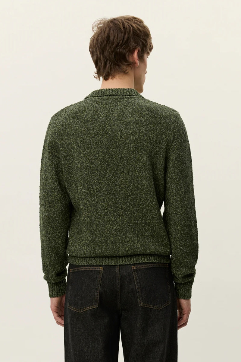 Wholesale,Les Deux, Les Deux Olive Two-tone Mouliné Slub Yarn Textured Knitted Polo, Green, Extra Small-43-TagXS