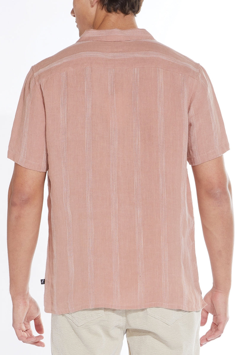 Wholesale,Civil Society, Civil Society Dusty Pink Tonal Striped Cotton/Linen Blend Short Sleeve Shirt, Pink, Medium-44-TagMLarge-46-TagLExtra Large-48-TagXLExtra Extra Large-52-TagXXLMedium-43-TagSSmall-42-TagS