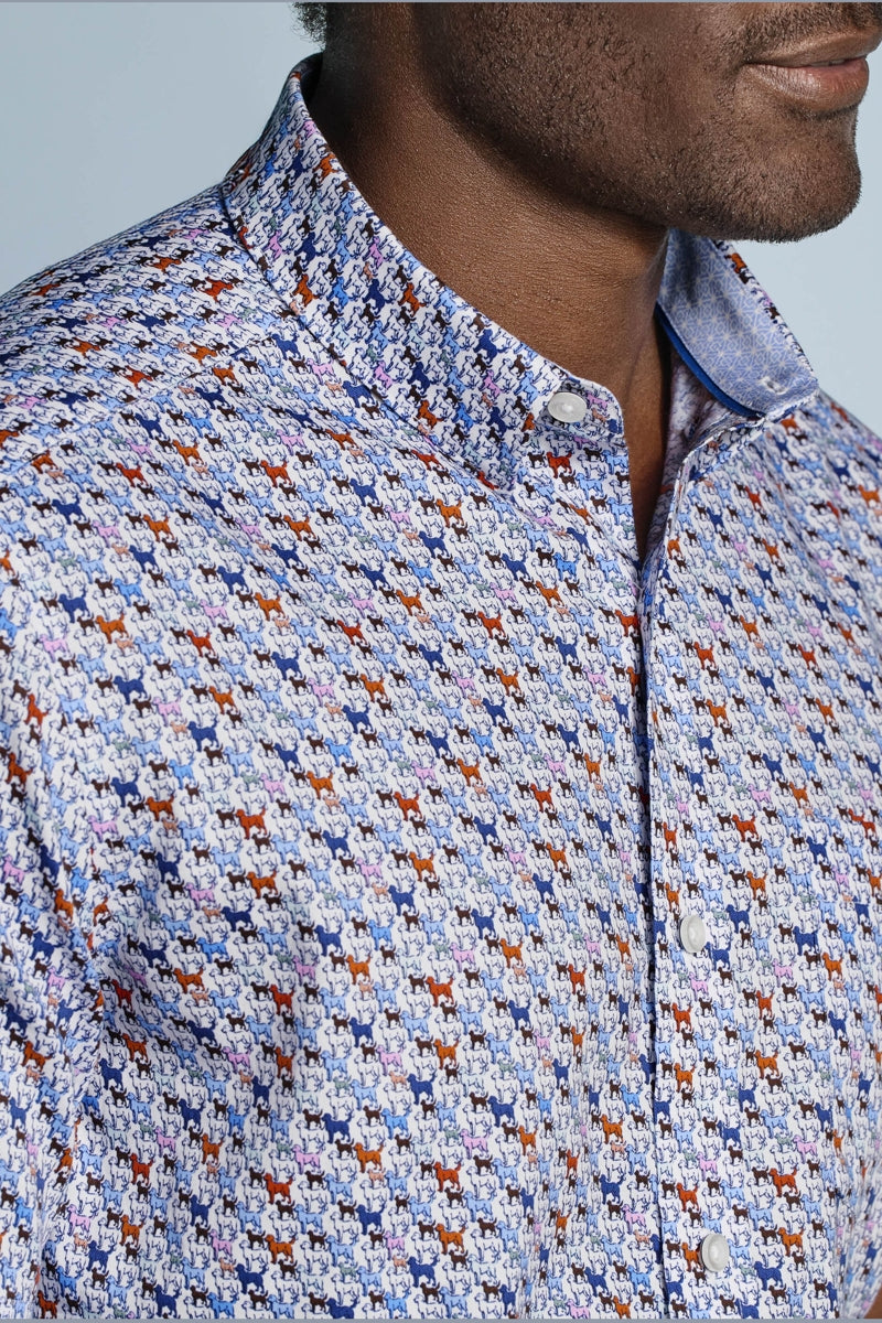 Wholesale,Johnston & Murphy, Johnston & Murphy Blue Multi Mini Lab Printed Shirt, Blue, Large-48-TagL