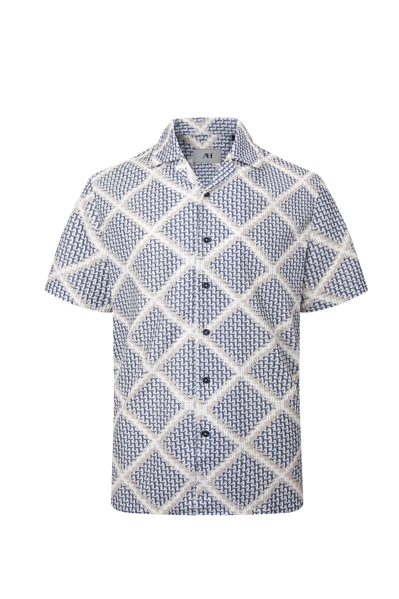 Wholesale,American Heritage, American Heritage Indigo/Tan Double Faced Jacquard Performance Shirt, Blue, Extra Large-51-TagXL