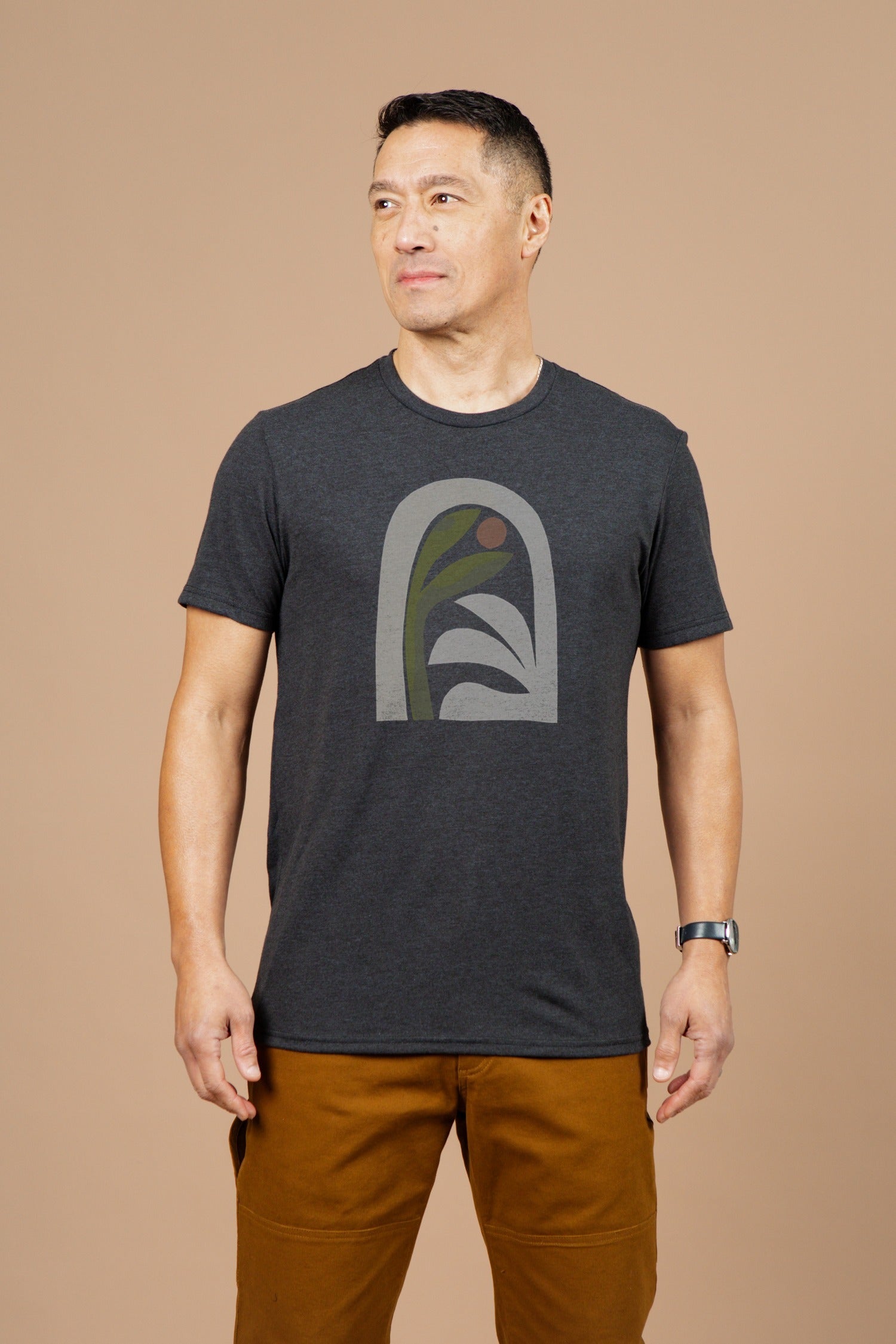 Faire,Bridge & Burn, Bridge & Burn Charcoal Arc Tree Print Graphic Tee, Grey, Large-43-TagL