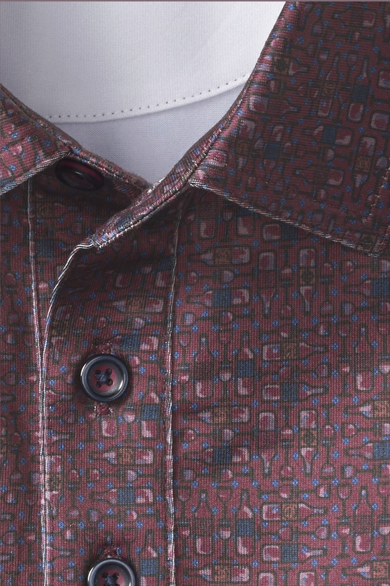 Wholesale,Johnston & Murphy, Johnston & Murphy Burgundy Vino Print Performance Polo, Purple, Medium-44-TagMLarge-48-TagLExtra Large-50-TagXLSmall-42-TagSExtra Extra Large-54-TagXXL