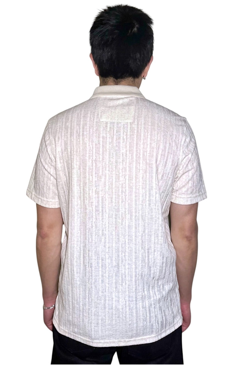 Wholesale,Jakamen, Jakamen Beige Striped Textured Slim Fit Qtr Zip Polo, Tan, Large-44-TagLExtra Extra Large-48-TagXXLMedium-42-TagMSmall-40-TagSExtra Large-46-TagXL