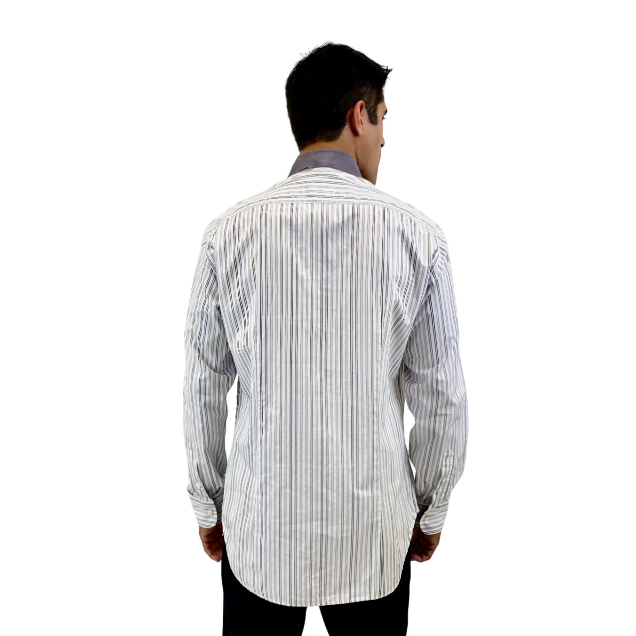 The RealReal,Brioni, Brioni White Striped Button Up With Grey Contrast Collar, White, Large-45-TagL