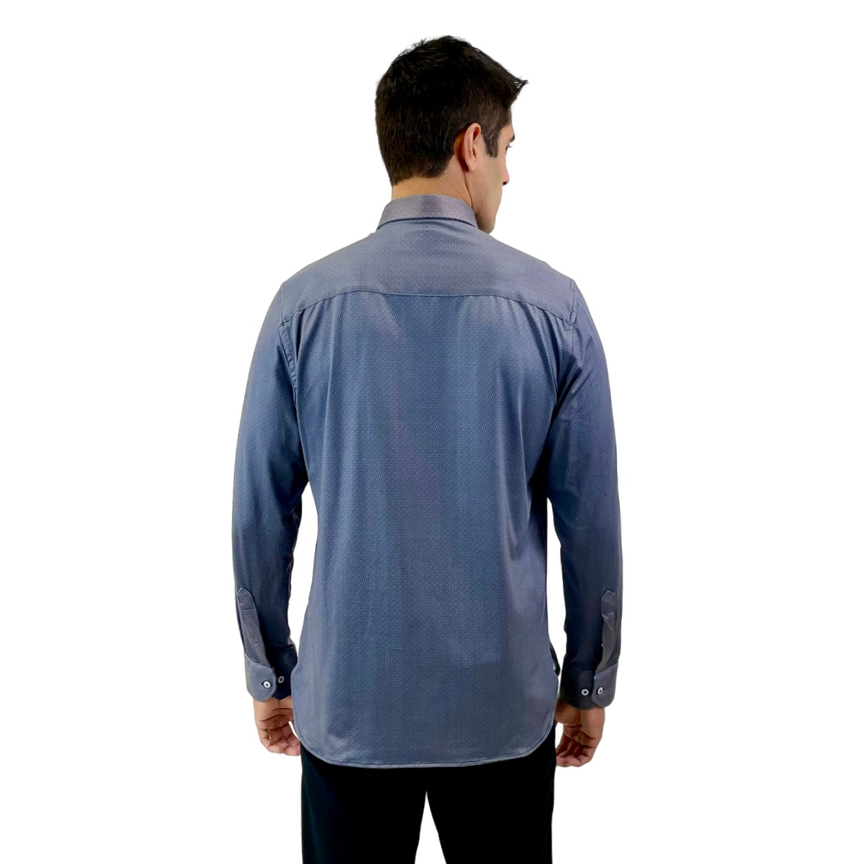 Wholesale,Luchiano Visconti, Luchiano Visconti Navy Geo Print 4 Way Stretch Long Sleeve Shirt, Blue, Small-40-TagL