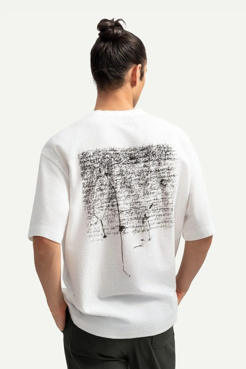 Wholesale,KAFT, KAFT Off White Sketch Design Textured T-Shirt, White, Extra Large-51-TagXL