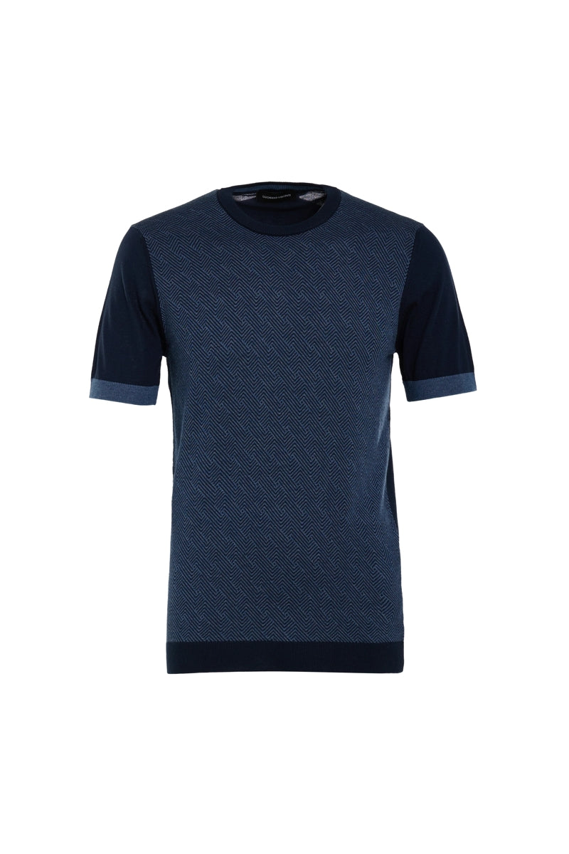 Wholesale,Luchiano Visconti, Luchiano Visconti Melange Navy Weave Panelled Tee, Blue, Extra Extra Large-49-TagXXL