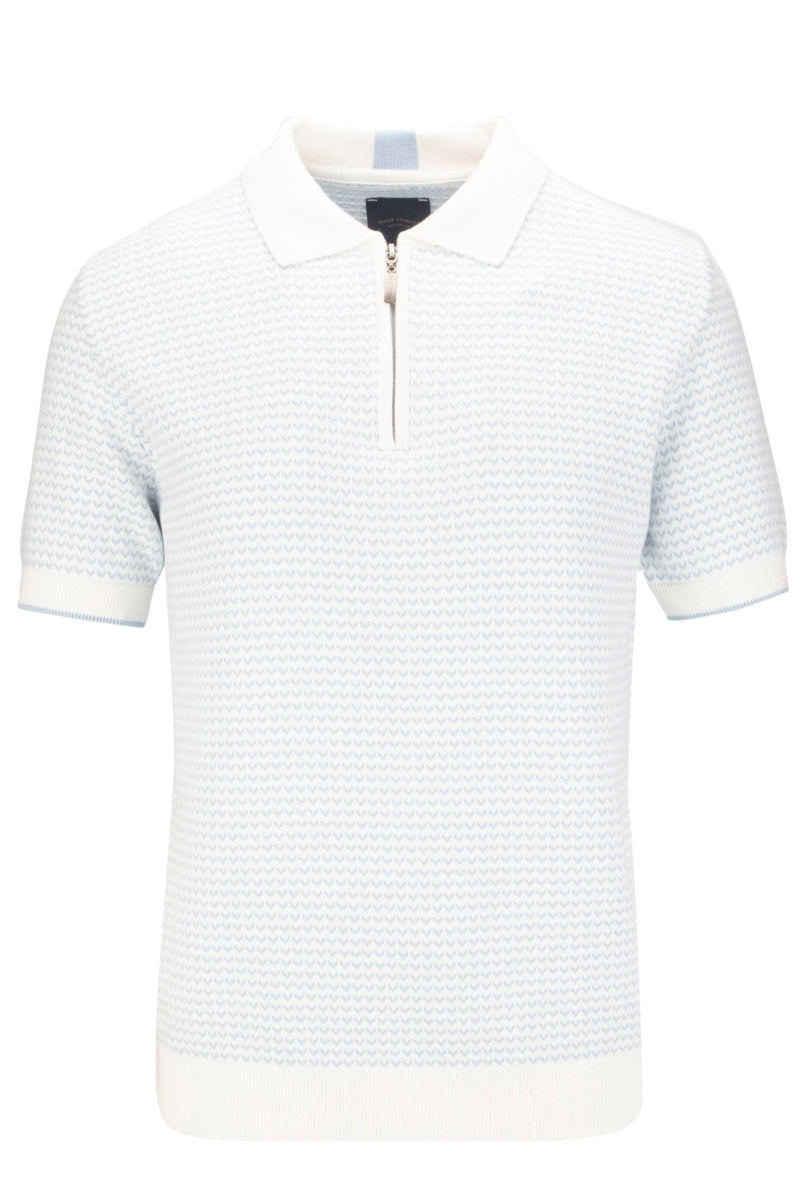 Faire,Guide London, Guide London White/Sky Blue Herringbone Knit Polo, White, Extra Large-46-TagXXL