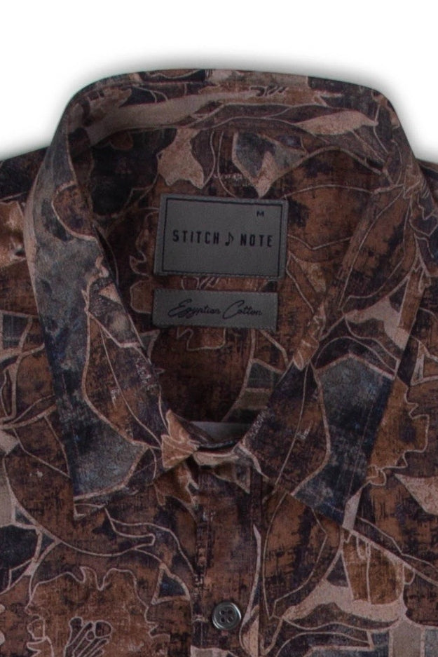 Brand Partner,Stitch Note, Stitch Note Brown Geometric Floral Outline Print Classic Shirt, Brown, Small-40-TagSMedium-42-TagMMedium-44-TagLLarge-46-TagXLExtra Large-48-TagXXL