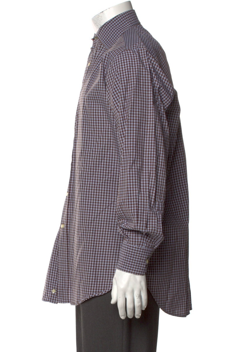 RealReal,Etro, Etro Brown/Blue Plaid Print Long Sleeve Dress Shirt, Brown, Large-46-Tag40