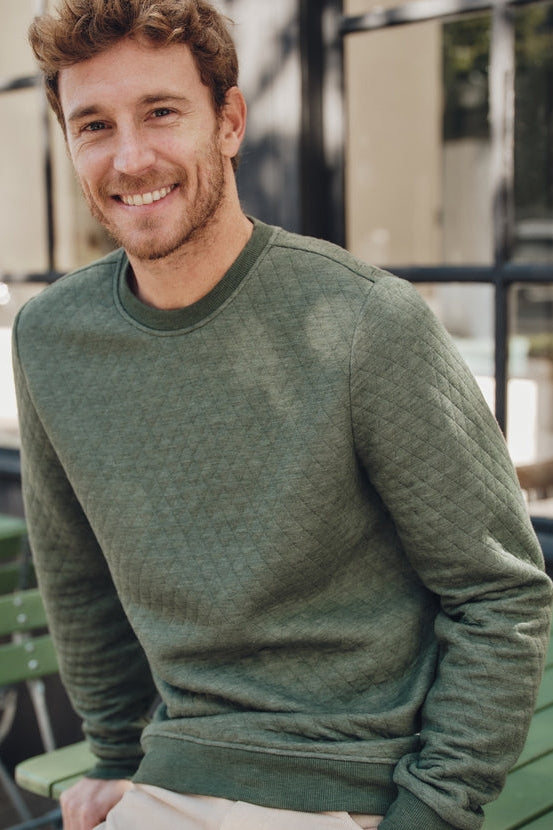 Wholesale,Marine Layer, Marine Layer Olive Corbet Quilted Sweatshirt, Green, Medium-42-TagMLarge-45-TagLExtra Large-48-TagXL